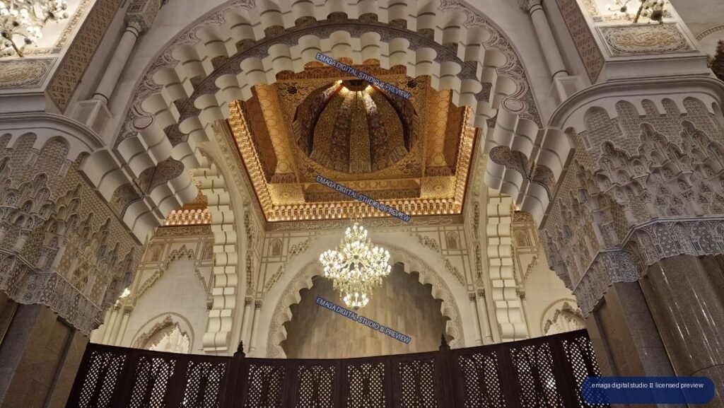 Ornate Islamic Interior with Dome and Arches in Casablanca, Morocco