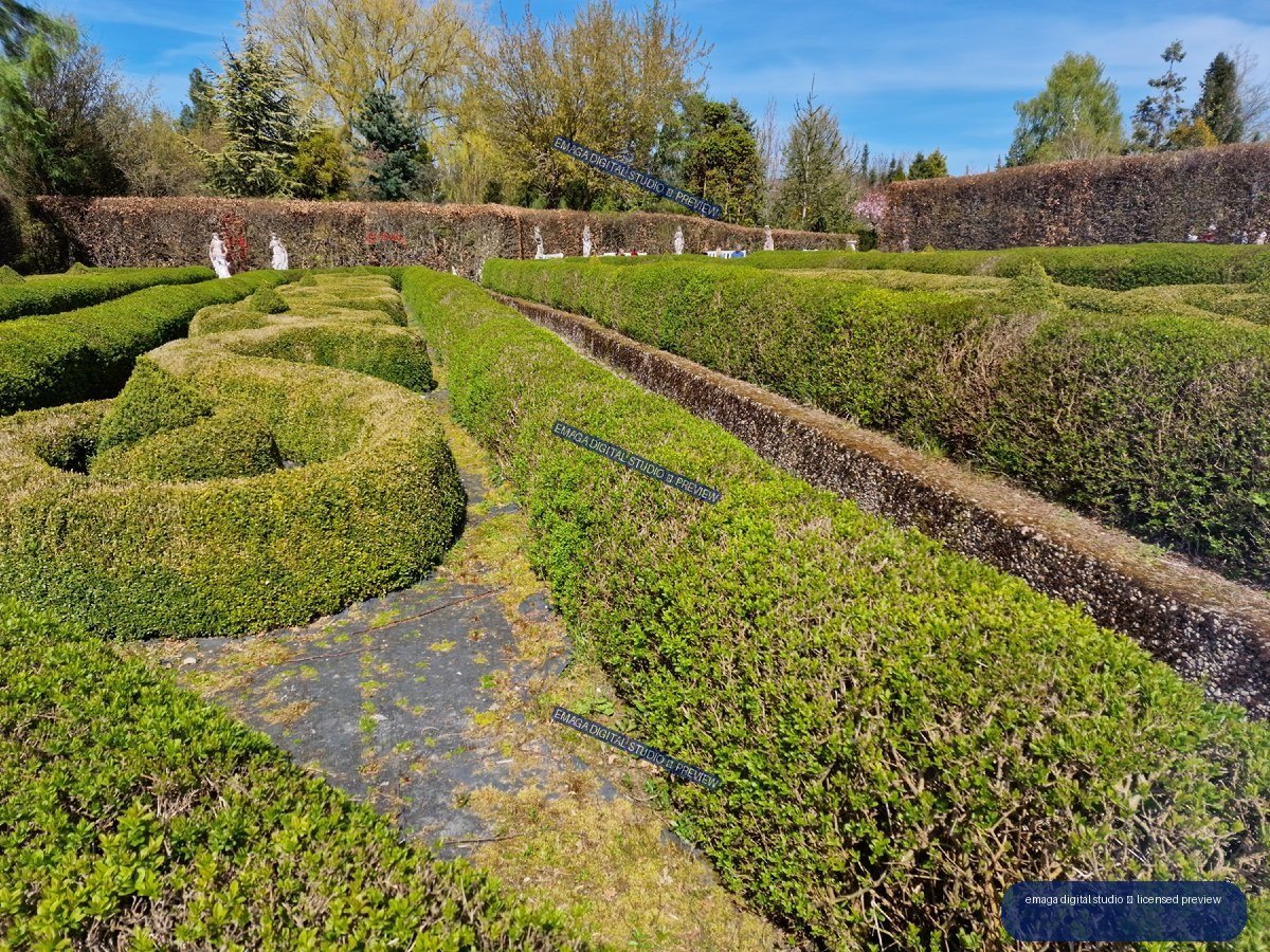 Formal clipped hedge garden at Hortulus Gardens, Dobrzyca, Poland