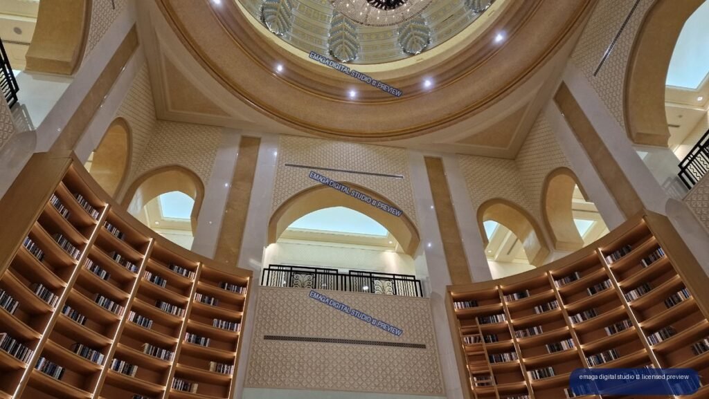 Ornate Library Interior with Arched Architecture and Dome — Qasr Al Watan, Abu Dhabi