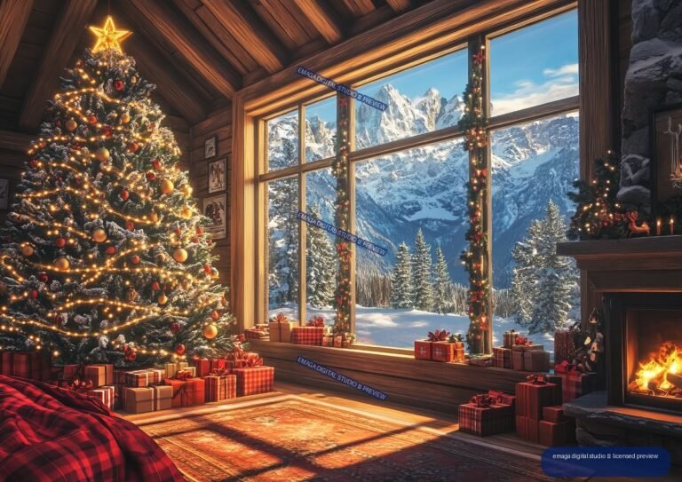 Merry Christmas in a Mountain Chalet - No. 001373