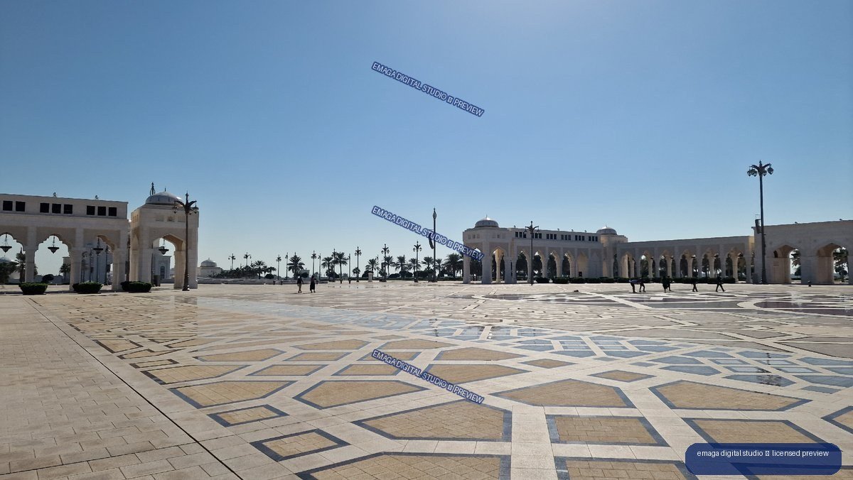 Grand Palace Courtyard with Geometric Paving and Arched Colonnades — Qasr Al Watan, Abu Dhabi