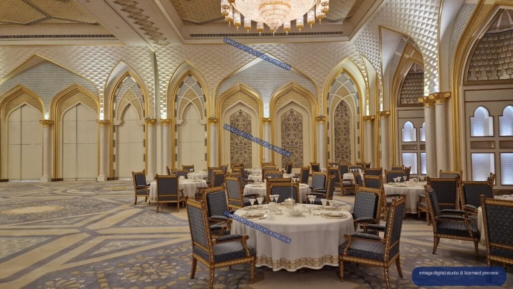 Ornate banquet interior at Qasr Al Watan, Abu Dhabi, UAE
