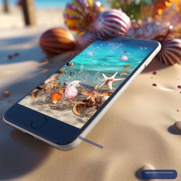 Mobile Phone on a Tropical Beach with Seashells