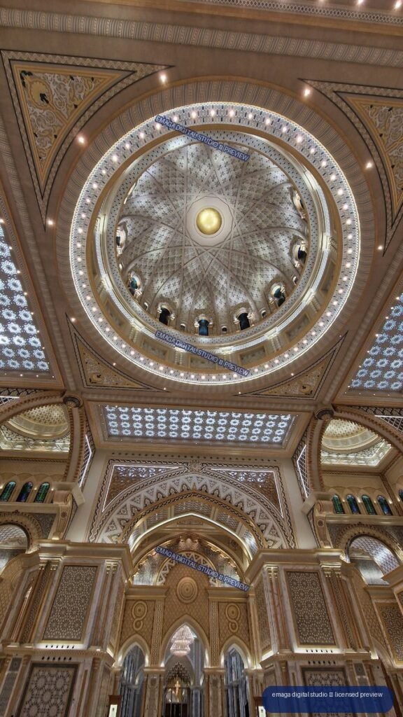 Ornate domed interior of Qasr Al Watan in Abu Dhabi, UAE