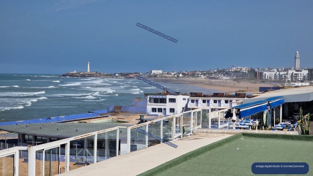 Coastal View of Casablanca, Morocco with Oceanfront Buildings