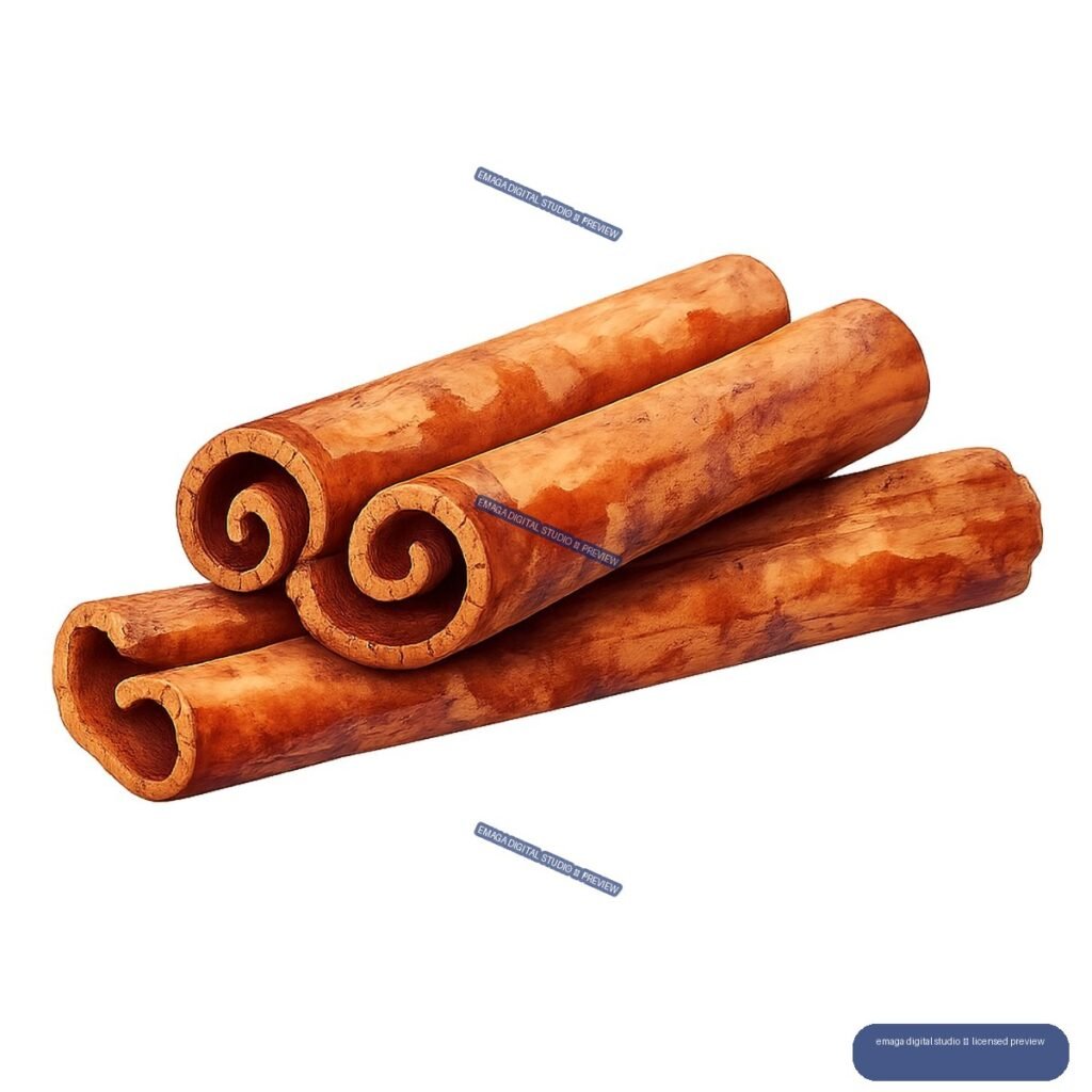 Several curled cinnamon sticks arranged in an overlapping bundle.