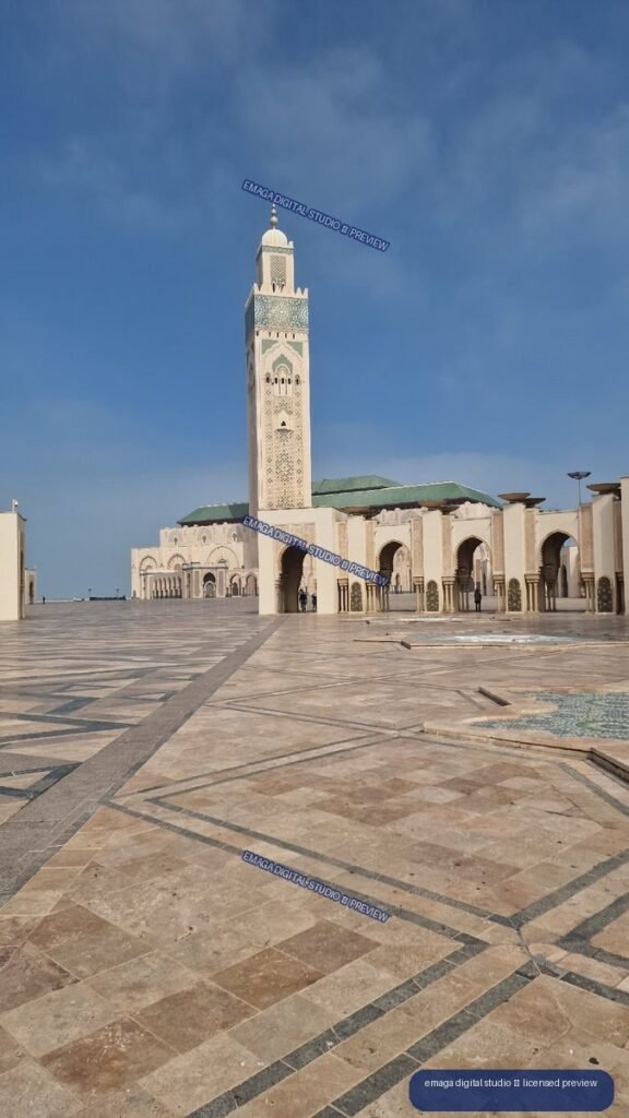 Mosque Courtyard and Minaret in Casablanca, Morocco