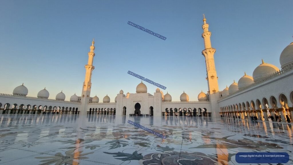 Sheikh Zayed Grand Mosque courtyard in Abu Dhabi, UAE