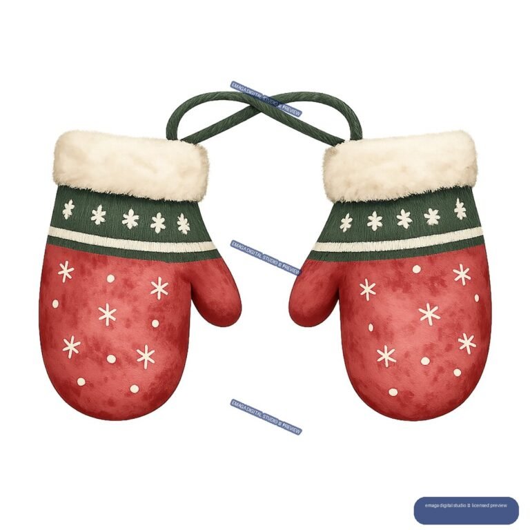 Pair of Red and Green Christmas Mittens - No. 002141