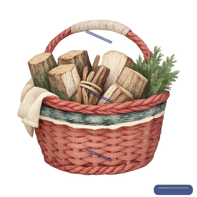 Christmas Firewood Basket with Evergreen Branches - No. 002134