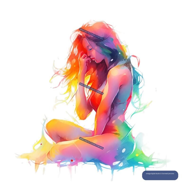 Colorful Seated Female Figure in Expressive Watercolor