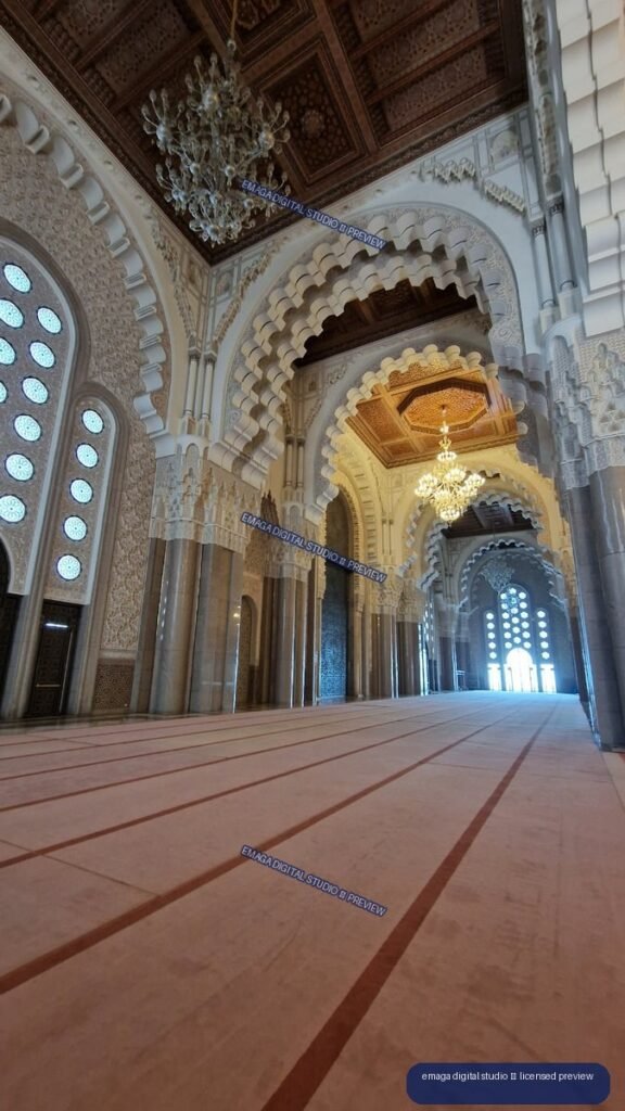 Ornate Moroccan Interior with Arches and Chandeliers in Casablanca — Morocco