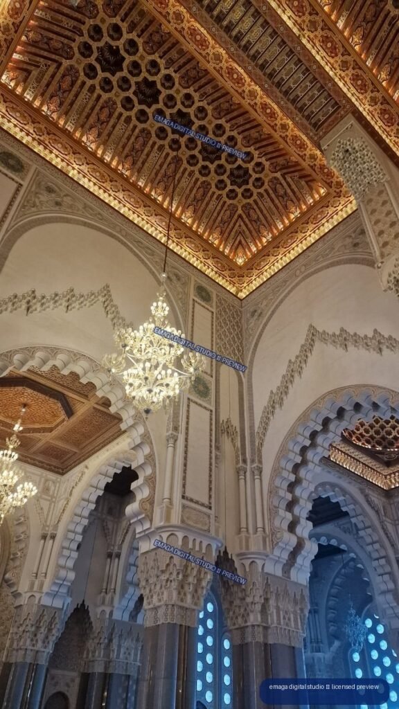 Ornate Moroccan Interior Ceiling and Arches in Casablanca, Morocco