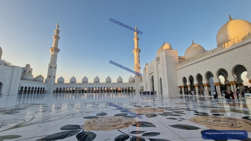 Sheikh Zayed Grand Mosque courtyard in Abu Dhabi, UAE