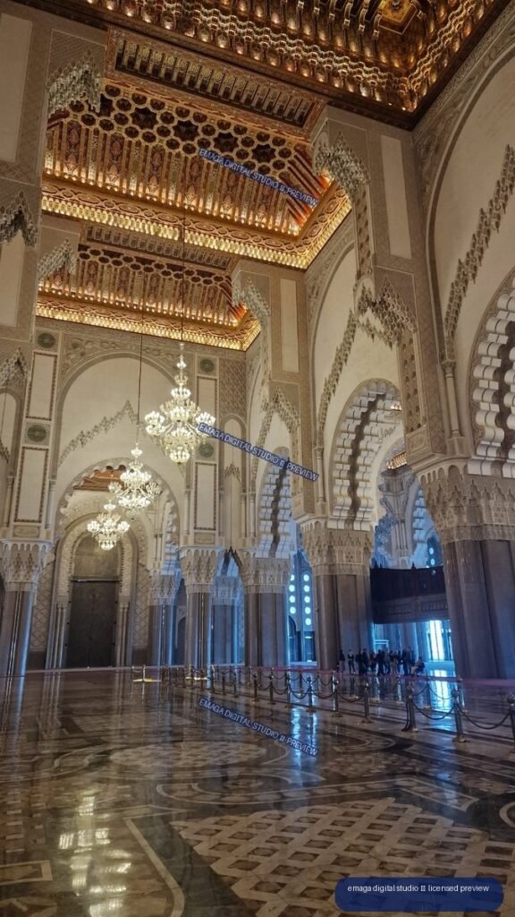 Ornate Mosque Interior with Arches in Casablanca, Morocco