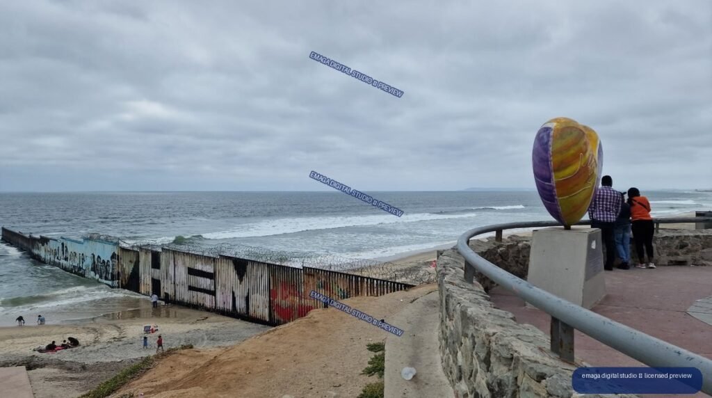 Coastal border fence and ocean view in Tijuana, Mexico