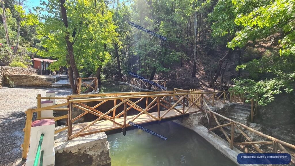 Wooden Footbridges Over a Pond at Butterflies Natural Valley, Rhodes