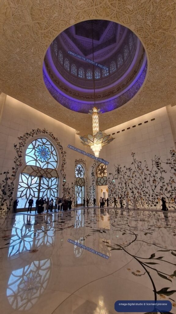Ornate Interior of Sheikh Zayed Grand Mosque in Abu Dhabi, UAE