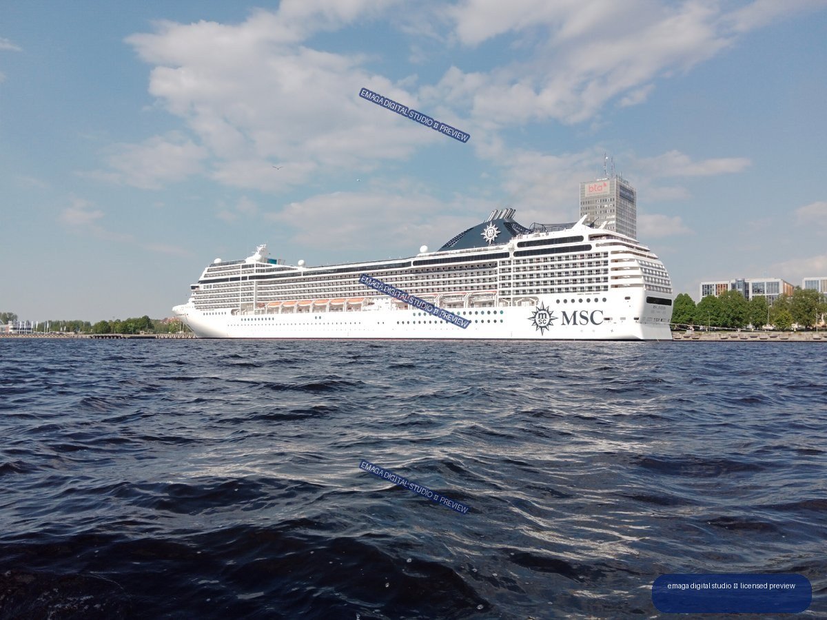 MSC cruise ship on the Daugava River in Riga, Latvia