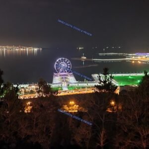 Night Panorama of Baku, Azerbaijan Waterfront and Bay