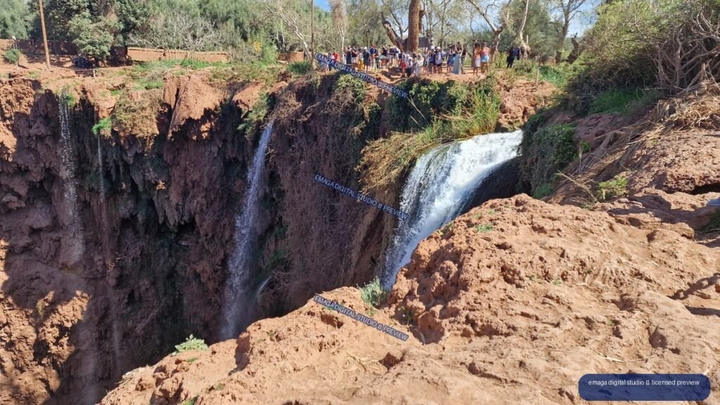 Waterfalls and Visitors at Ouzoud Waterfalls, Morocco