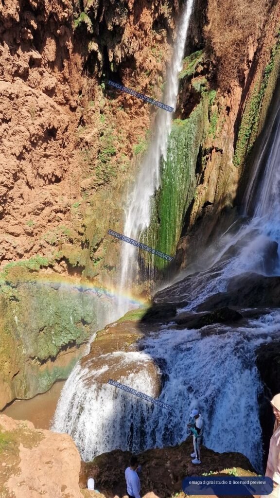 Waterfall cascading through rocky gorge at Ouzoud Waterfalls, Morocco