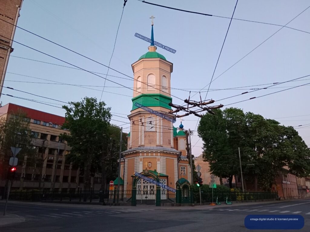 Street View of an Ornate Church Tower in Riga, Latvia