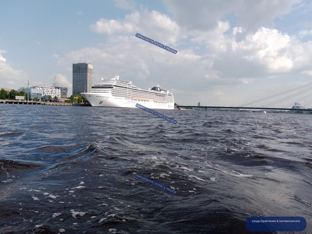 Large Cruise Ship on the Daugava River in Riga, Latvia