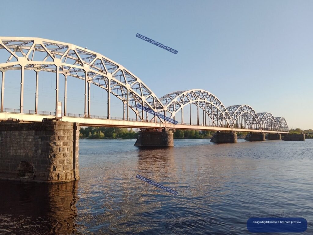 Steel Truss Bridge over the Daugava River in Riga, Latvia