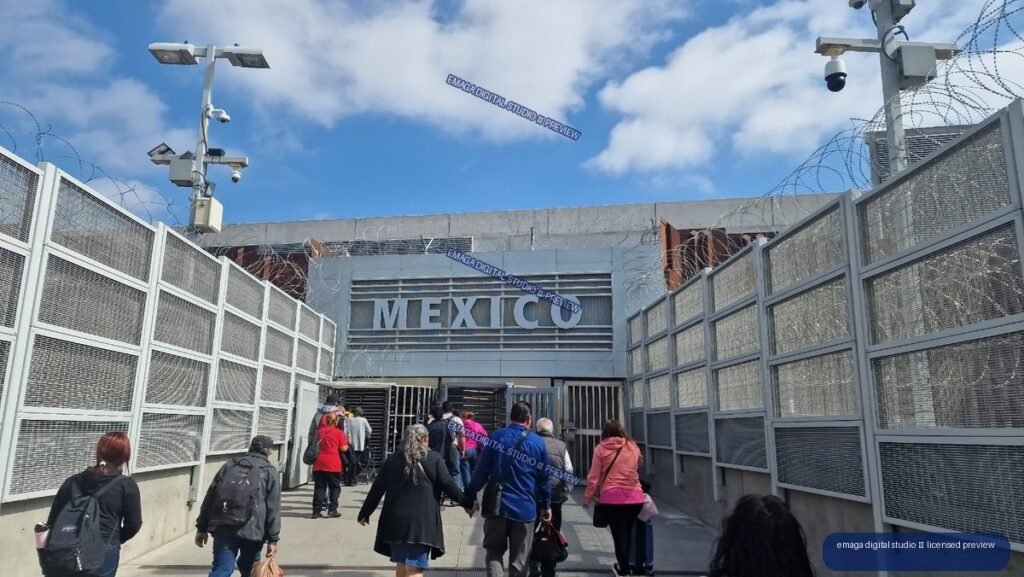 People Approaching a Secure Mexico Entrance in Tijuana, Mexico