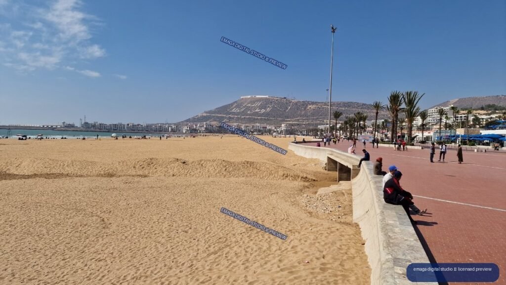 Agadir, Morocco Beachfront Promenade and Sandy Bay