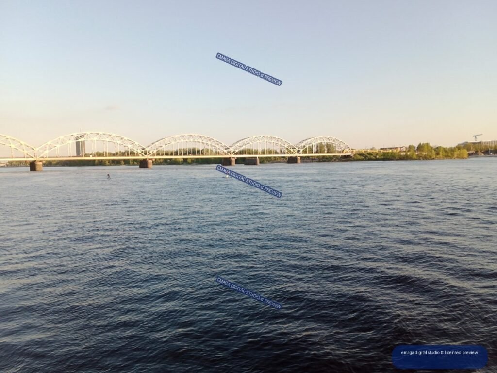 Multi-Span Steel Bridge over the River in Riga, Latvia