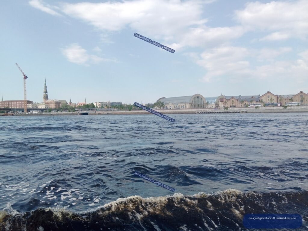 Riga, Latvia Waterfront Viewed Across the River in Daylight