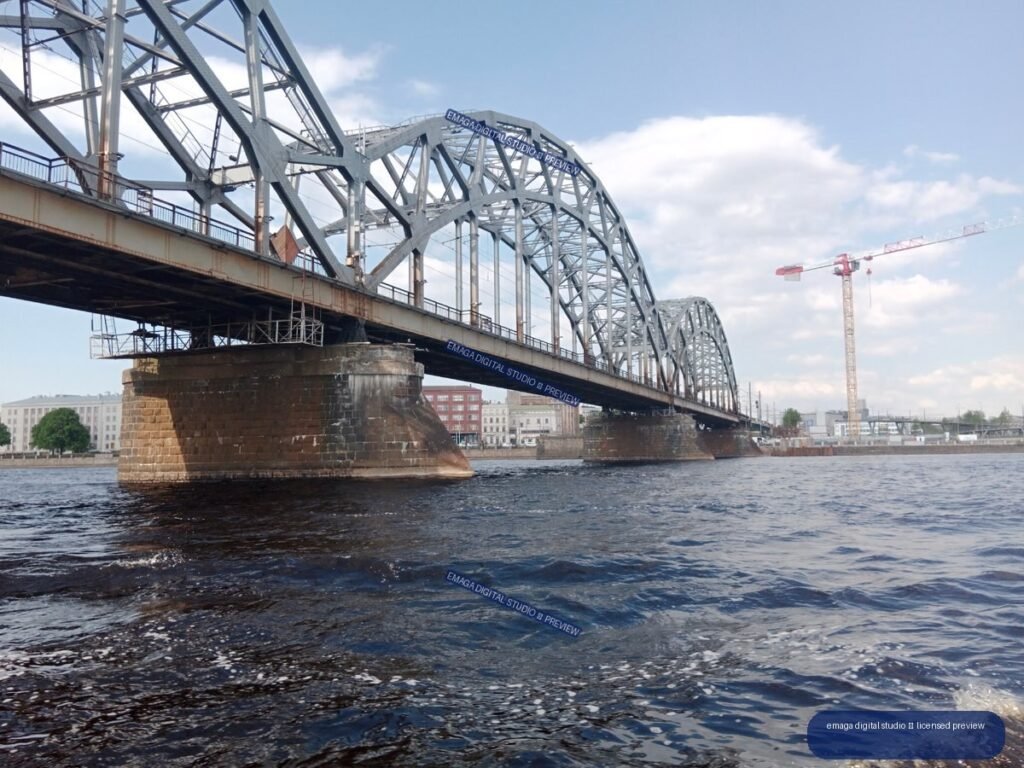 Steel Truss Bridge over the Daugava River in Riga, Latvia