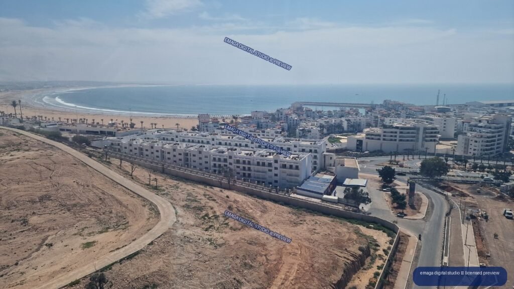 Aerial Coastal City and Beach View in Agadir, Morocco