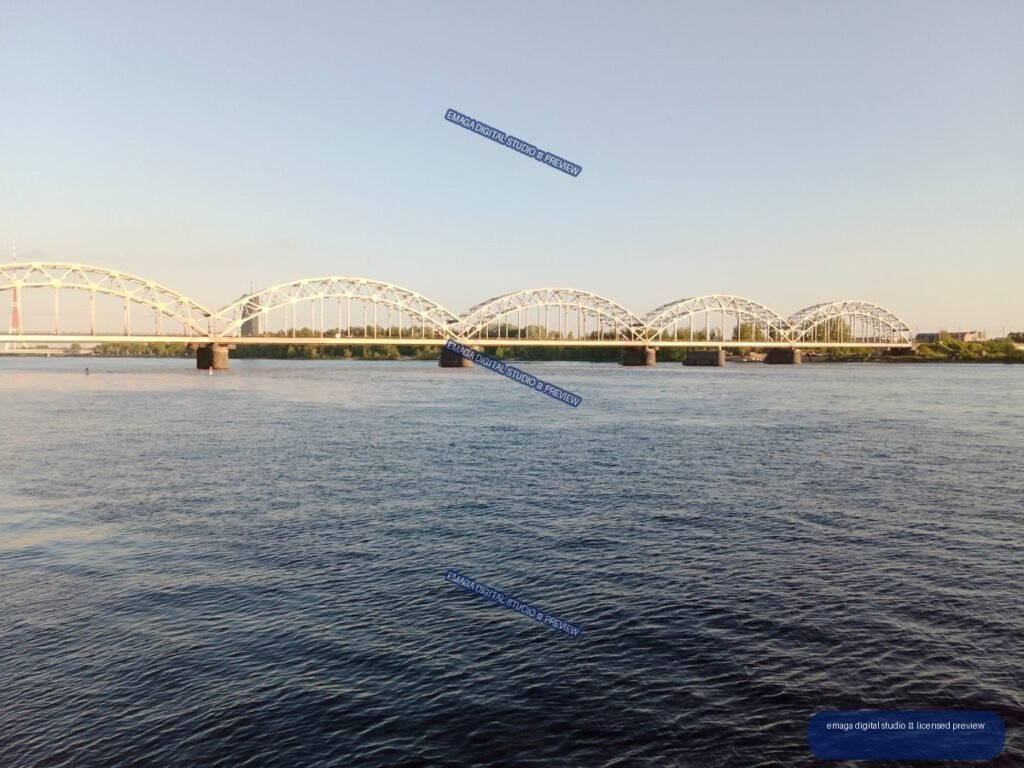 Arched Bridge over the Daugava River in Riga, Latvia