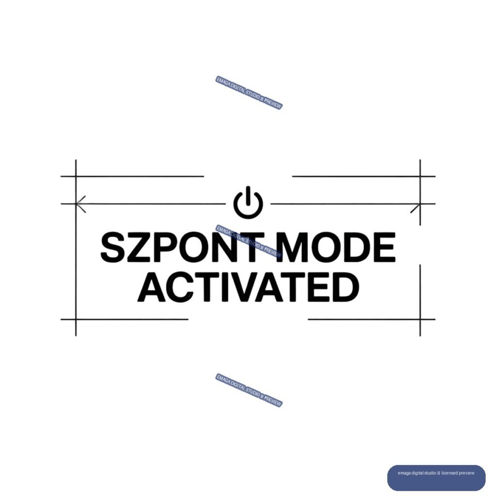 Black text reading “SZPONT MODE ACTIVATED” beneath a power icon, framed by thin geometric guide lines on a transparent canvas.