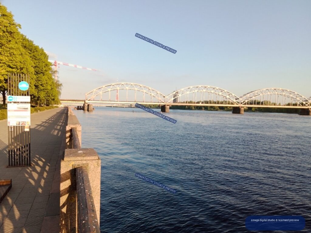 Arched Bridge Over the Daugava River in Riga, Latvia