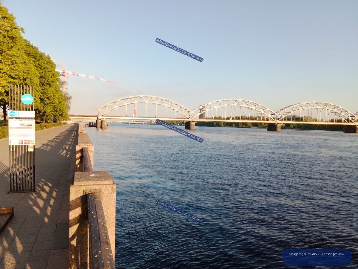 Arched Bridge Over the Daugava River in Riga, Latvia