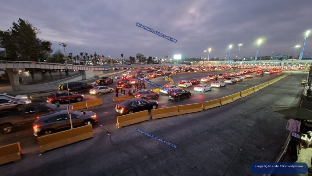 Evening Traffic and Border Crossing Lights in Tijuana, Mexico