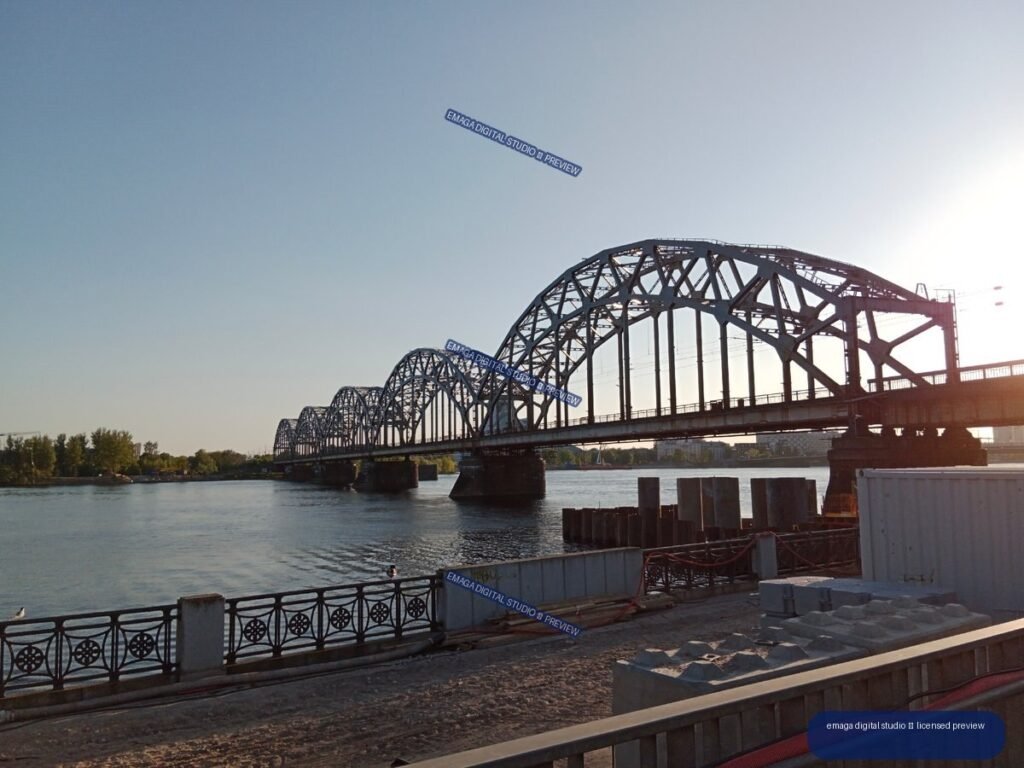 Steel Truss Bridge over the River in Riga, Latvia