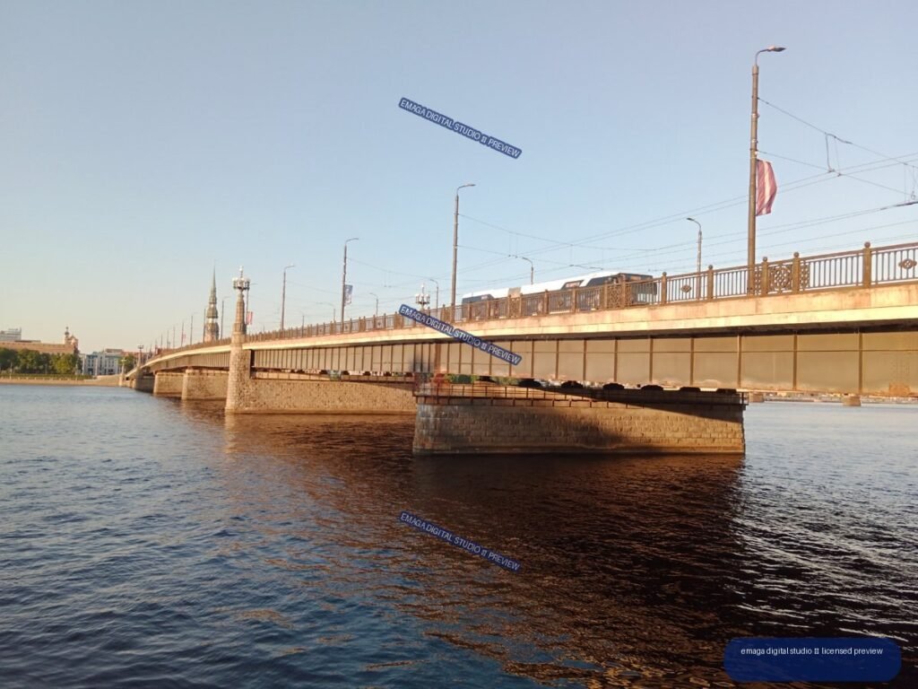 Bridge over the Daugava River in Riga, Latvia at Golden Hour