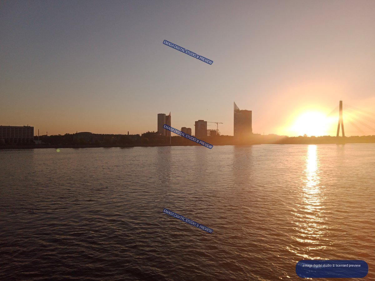 Sunset Over the River and Skyline in Riga, Latvia