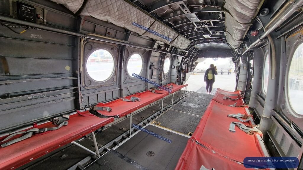 Interior of a military transport aircraft aboard USS Midway, San Diego
