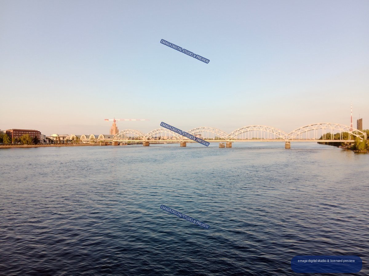 Multi-span Bridge Over the Daugava River in Riga, Latvia