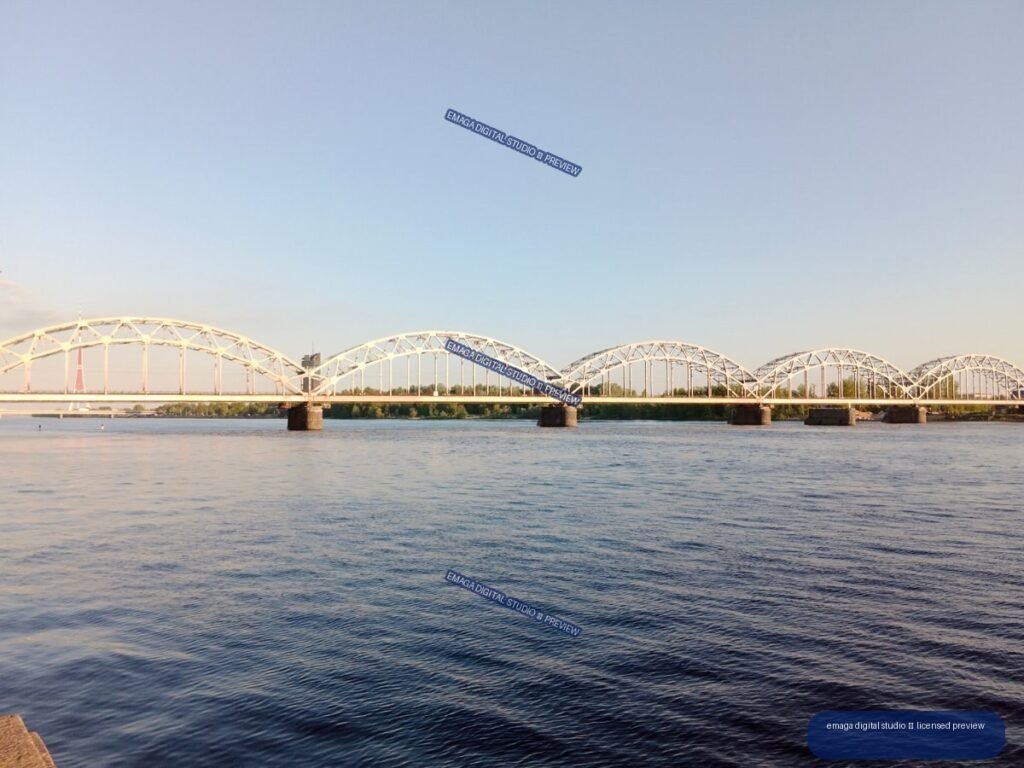 Multi-span railway bridge over the Daugava River in Riga, Latvia