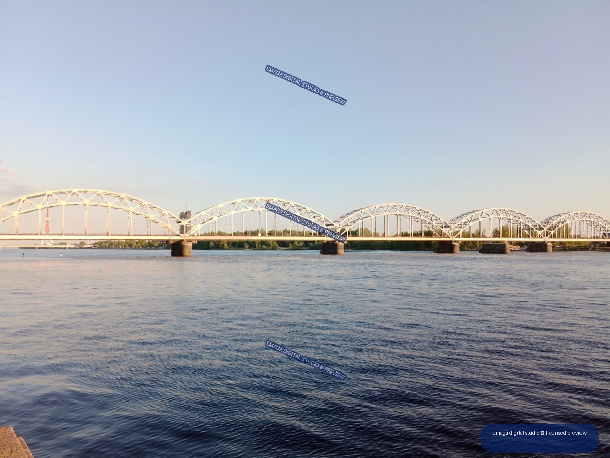 Multi-span railway bridge over the Daugava River in Riga, Latvia