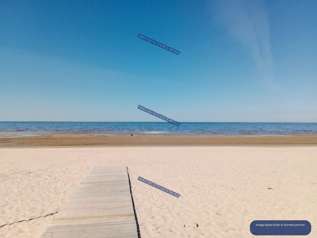 Wooden Beach Walkway Leading to the Sea in Jurmala, Latvia