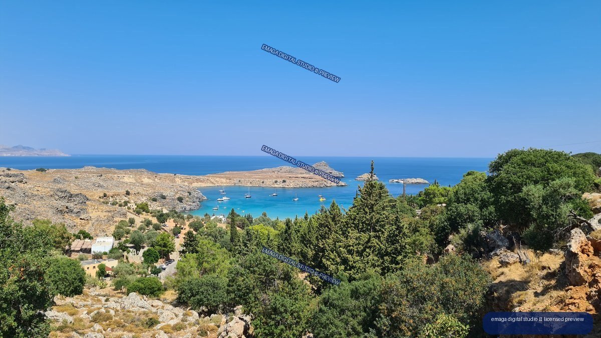 Panoramic Coastal View of Lindos, Rhodes, Greece