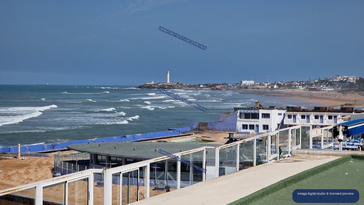 Casablanca Morocco Coastline with Ocean Waves and Lighthouse